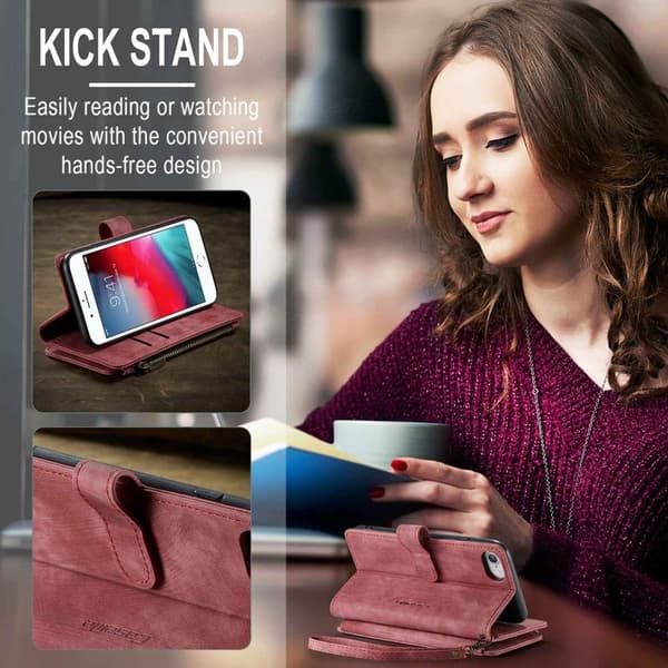 CASEME iPhone 6/7/8/SE (2020/2022) Konstläder Plånboksfodral Röd