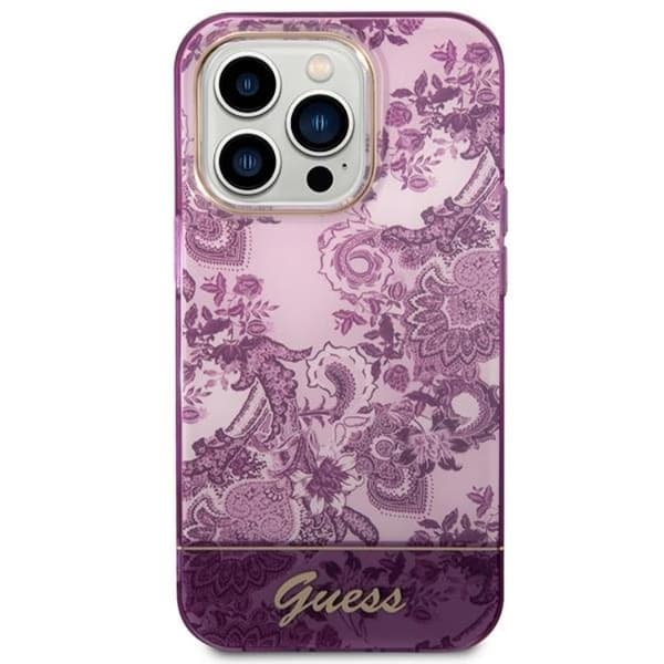GUESS iPhone 14 Pro Max -kuori Porcelain Collection - Fuschia Rosa