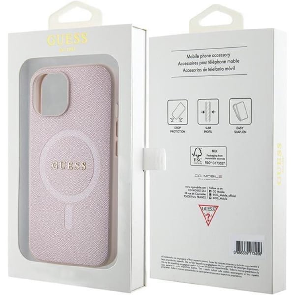 Guess iPhone 15 Plus Mobilskal Magsafe Saffiano - Rosa
