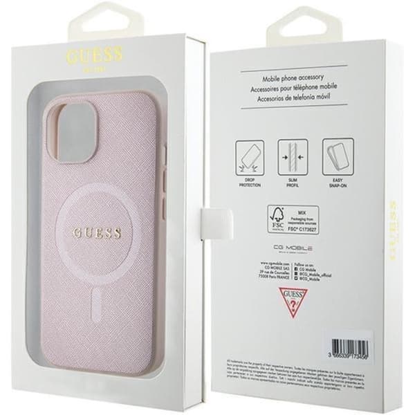 Guess Mobilskal till iPhone 15 Plus Magsafe Saffiano - Rosa