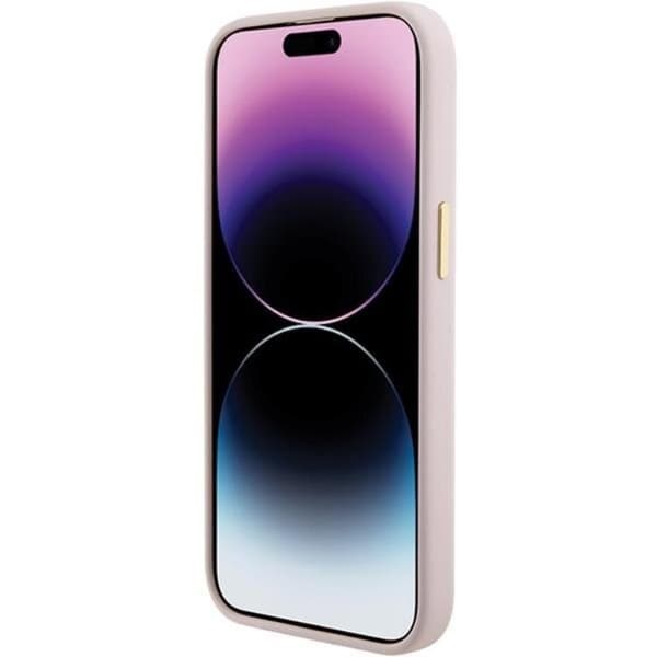 Guess iPhone 15 Pro Max Mobilskal Silikon Script Metal Logo Rosa