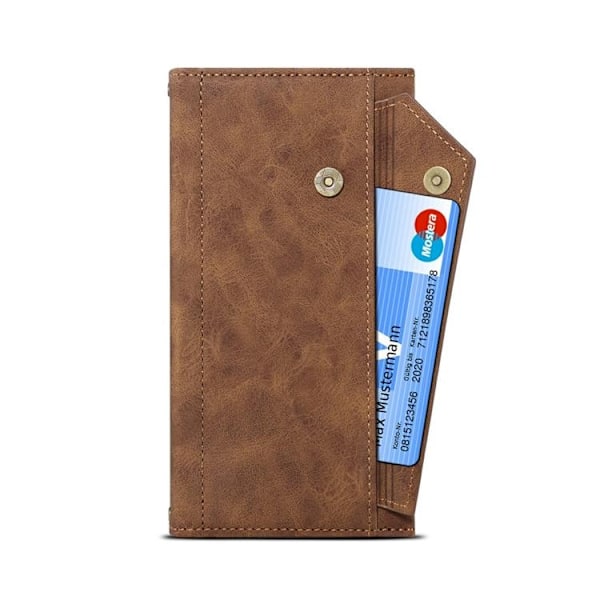 iPhone 14 Pro Max Plånboksfodral Flap Zipper Strap - Brun Brun