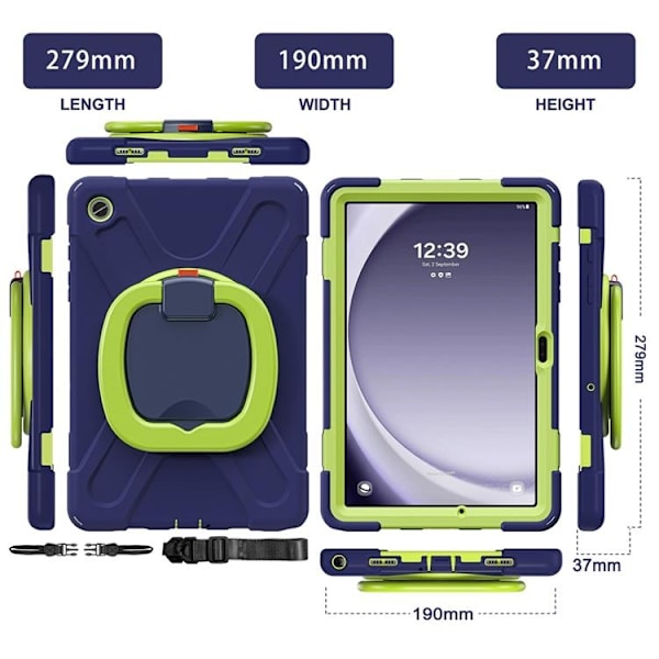 Mobilskal till Galaxy Tab A9 Plus Kickstand Handle Grip - Blå / Gulgrön Blå