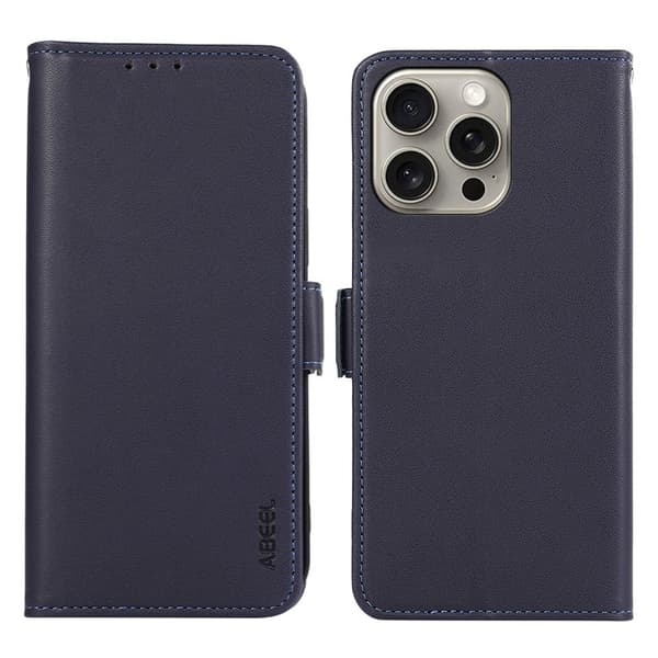 ABEEL iPhone 15 Pro Plånboksfodral RFID Blocker Konstläder Stöttålig Blå