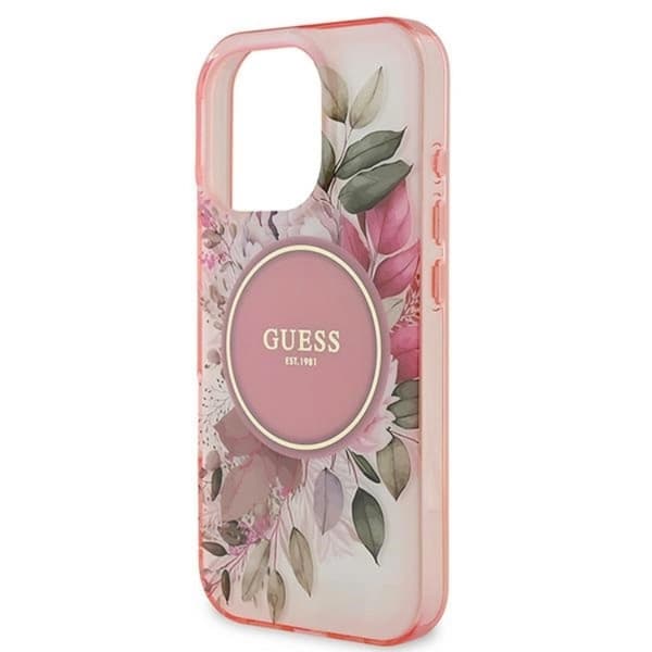 Guess telefontaske til iPhone 16 Pro Max MagSafe IML Blomst og tonecirkel Rosa