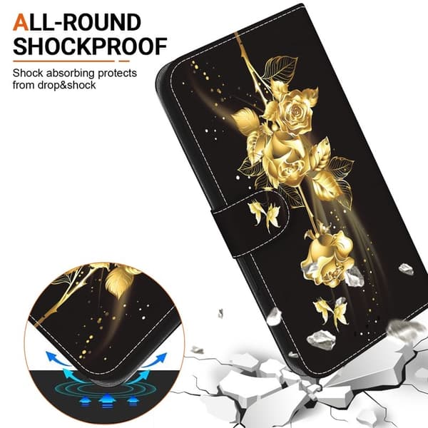 Samsung Galaxy S26 Plånboksfodral Anti-Drop Mönstertryck Konstläder - Guld