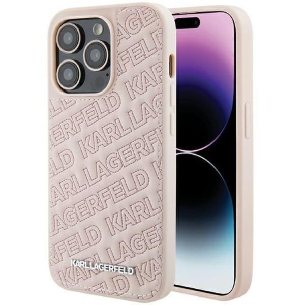 KARL LAGERFELD iPhone 15 -matkapuhelimen kansi, tikattu K-kuvio - vaaleanpunainen