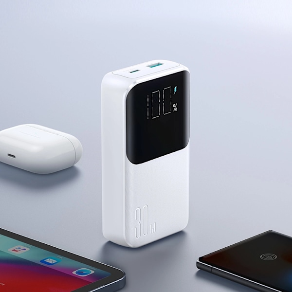 Joyroom Powerbank 10000mAh 30W med Lightning/USB-C Kablar - Vit