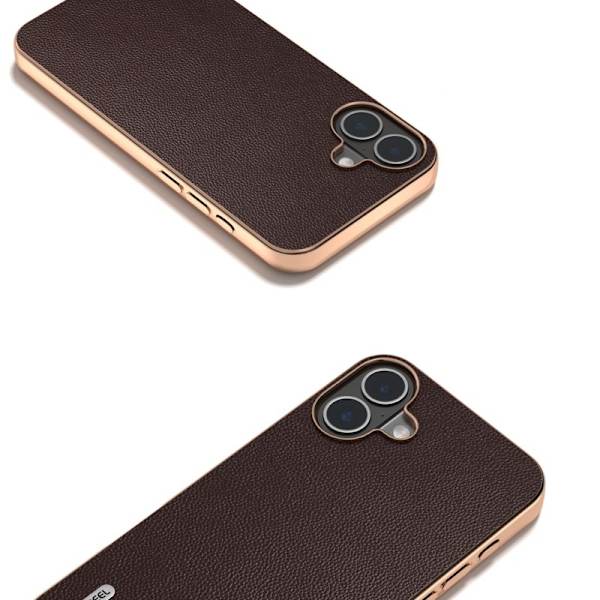 ABEEL Mobilskal till iPhone 16 Electroplating Äkta Läder PC - Brun
