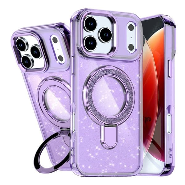 Mobilskal till iPhone 17 Pro Glitter Design TPU + PC Kickstand - Lila Lila