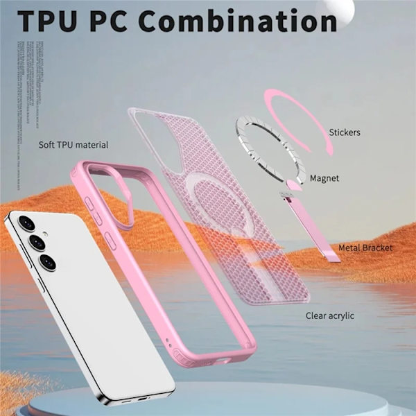 Mobilskal till Galaxy S25 FE Magsafe Grid Texture Rosa