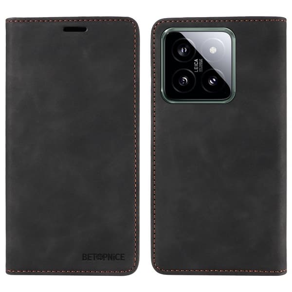 BETOPNICE 003 för Xiaomi 14 Konstläder Plånboksfodral RFID-Skydd - Svart