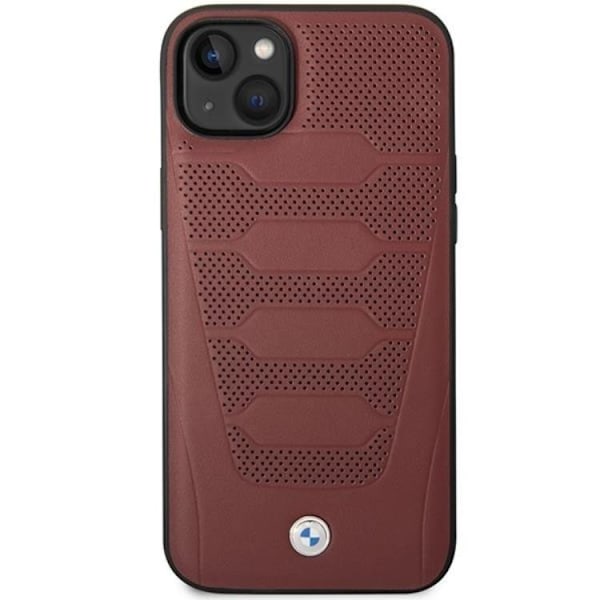 BMW Mobilskal till iPhone 14 Läder Seats Pattern - Burgundy