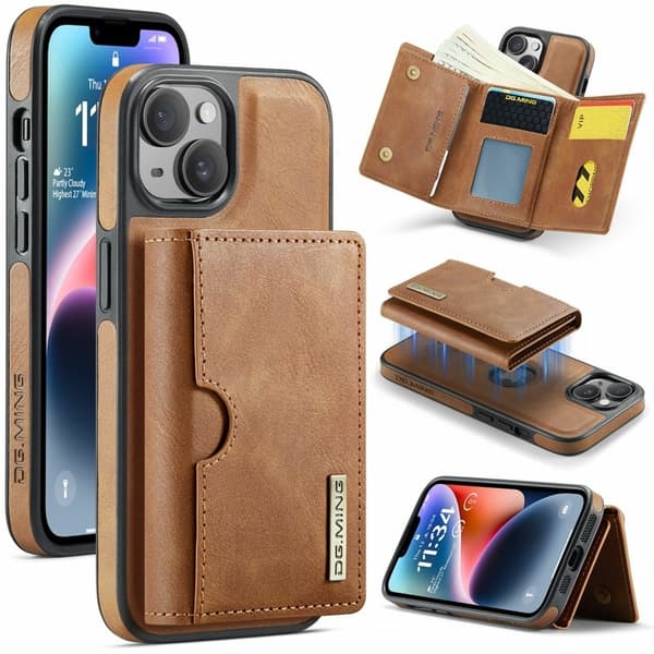 DG.MING M6 Series Mobilskal till iPhone 14 Magnetiskt Plånboksfodral Brun