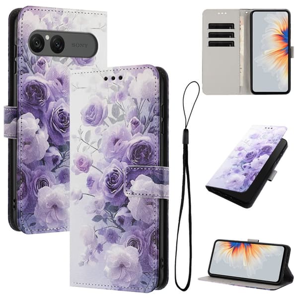 Sony Xperia 10 VII Konstläder Plånboksfodral Pattern Printing - Lila Rosa Lila