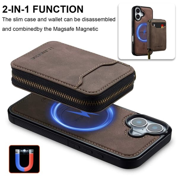 LC.IMEEKE L6 iPhone 17 Plånboksfodral Magnetiskt - Konstläder - Brun