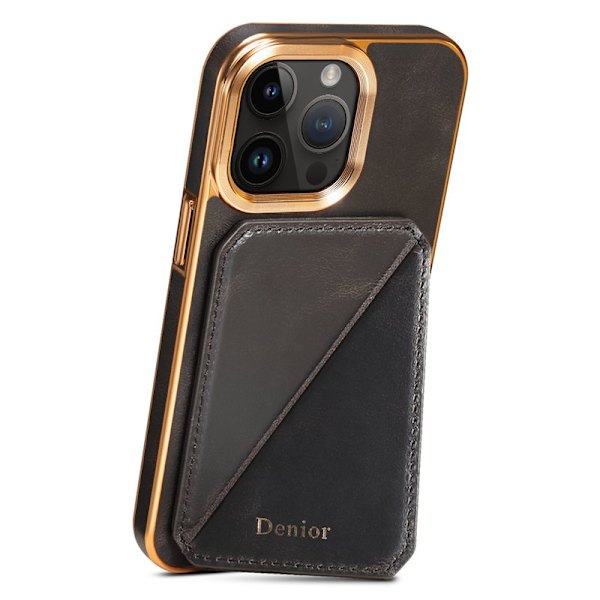 DENIOR iPhone 12 Pro Max Plånboksfodral Kortfack Ställ Waxy Äkta Läder Svart
