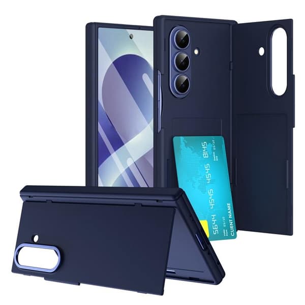 Plånboksfodral För Galaxy Z Fold 8 med Härdat Glas - Blå Blå