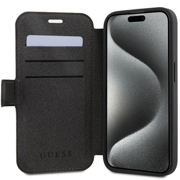 Guess iPhone 15 Pro Plånboksfodral Metall Logo - Grå Grå