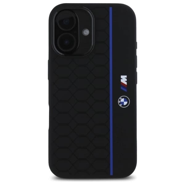 BMW telefontaske til iPhone 16 MagSafe Silikone Hexagon Blue Line Black
