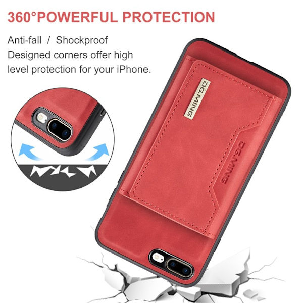 DG.MING M1 Kickstand Plånboksfodral Konstläder för iPhone 7/8 Plus - Röd