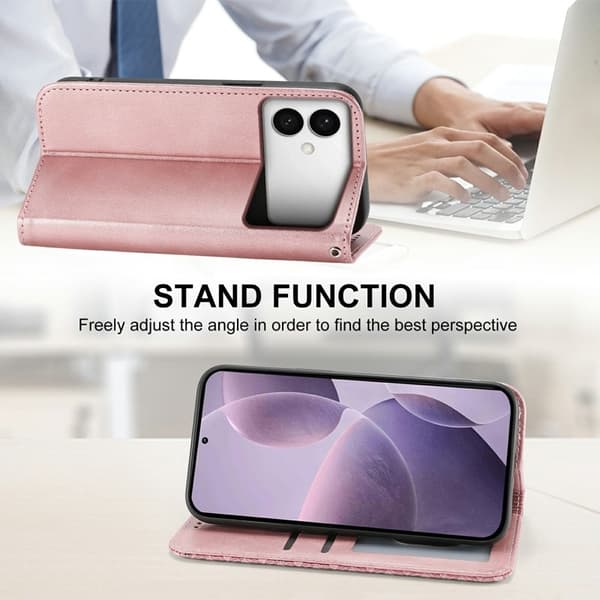Samsung Galaxy S26 Edge Plånboksfodral Konstläder Kalvtextur - Roséguld