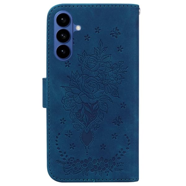 Samsung Galaxy S26 / S26 Pro Plånboksfodral Konstläder Butterfly Blomma - Blå