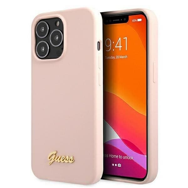 Guess iPhone 13 Pro Max Skal Magsafe Silicone Script Guld Logo - LjusRosa Rosa