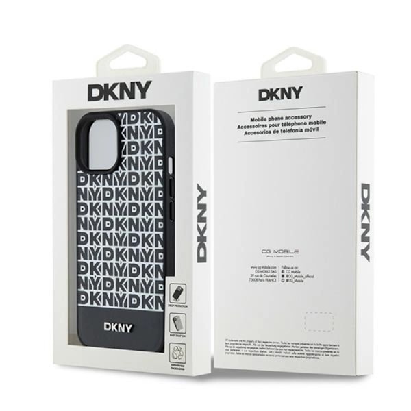 DKNY iPhone 15/14/13 Mobilskal Magsafe Läder Printed Pattern Svart