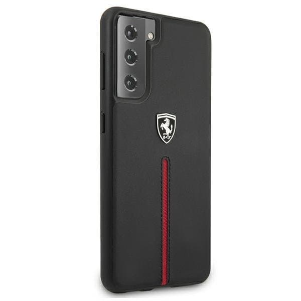 Ferrari Cover Galaxy S21 Off Track Læder Nylon Stribe - Sort Black