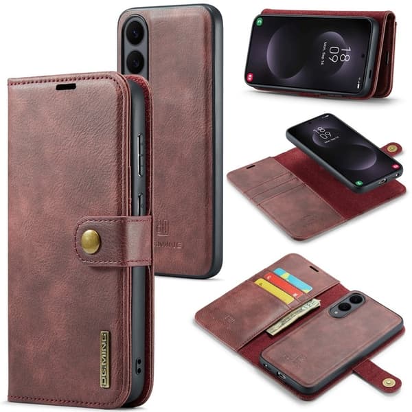 DG.MING Samsung Galaxy S25 Edge Plånboksfodral Äkta läder Röd