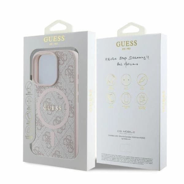 Guess Mobilskal till iPhone 16 Pro Max Magsafe 4G Ring Classic Logo Rosa