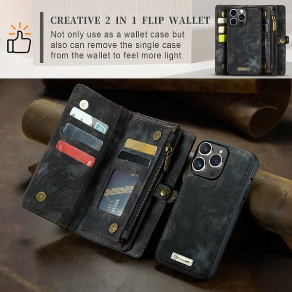CASEME 008 iPhone 15 Pro Max Plånboksfodral Konstläder med Svart