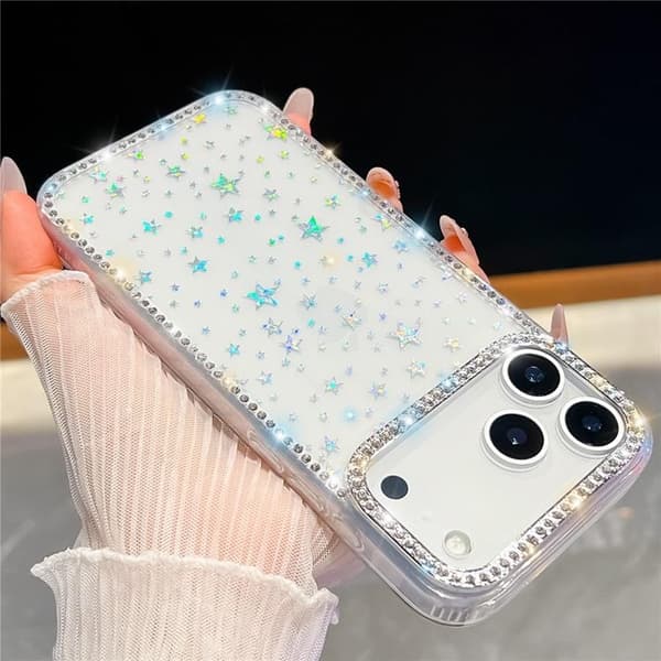 Mobilskal till iPhone 17 Pro Max Rhinestone Edge - Glitter Transparent Transparent