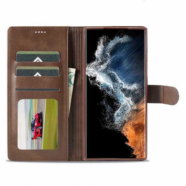 LC.IMEEKE Galaxy S23 Ultra Plånboksfodral CalfTexture-Mörkbrun