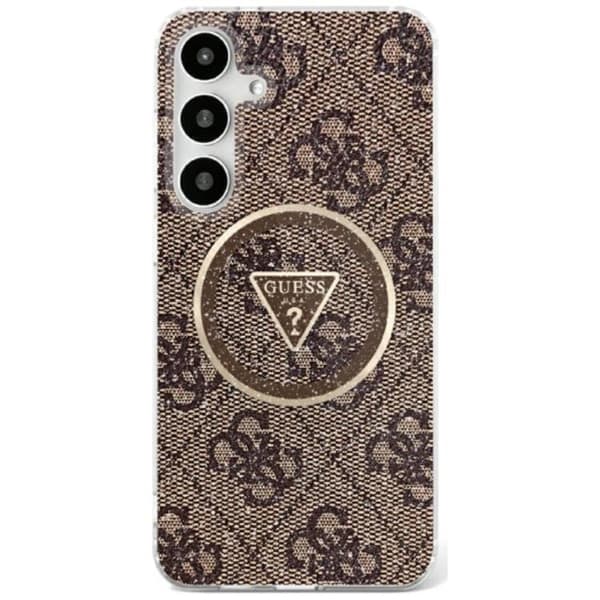 Guess Mobilskal till Galaxy S25 MagSafe 4G Glitter Triangle Buttons - Brun Brun