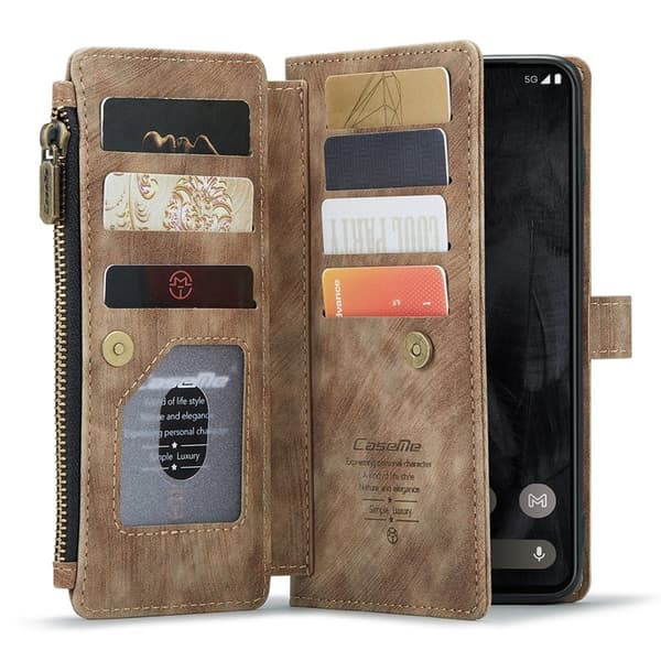 CASEME Konstläder Plånboksfodral till Google Pixel 8 Pro med rem - Brun