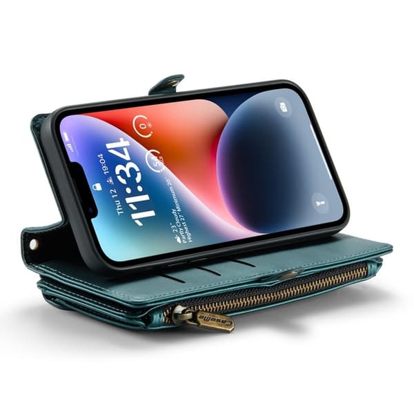 CASEME Plånboksfodral Konstläder för iPhone 14 Plus med kortfack - Grön