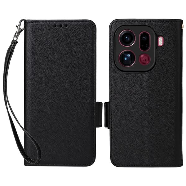 Litchi Oppo Find X9 Pro 5G Plånboksfodral Konstläder - Svart