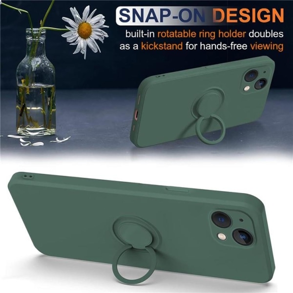 iPhone 15 Mobilskal Ringhållare Liquid Silikon - Mörkgrön