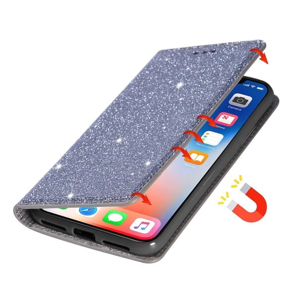 Mobilskal till Samsung Galaxy S26 Glittrande Konstläder + TPU Kortfack - Grå