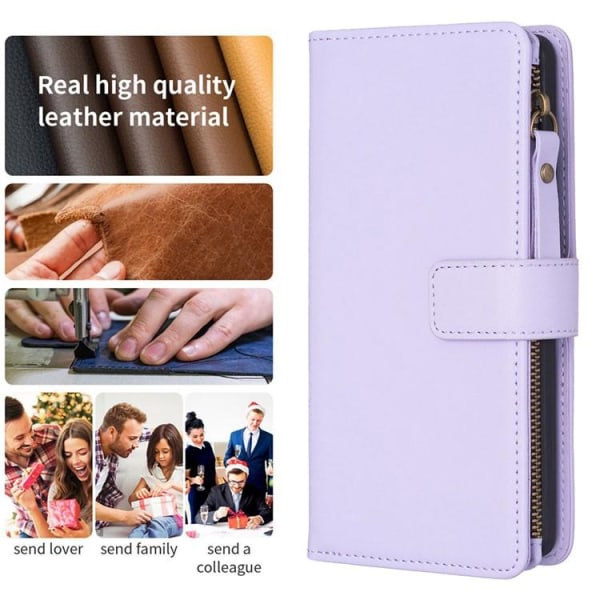 iPhone 15 Pro -lompakkokotelo vetoketjulla - violetti