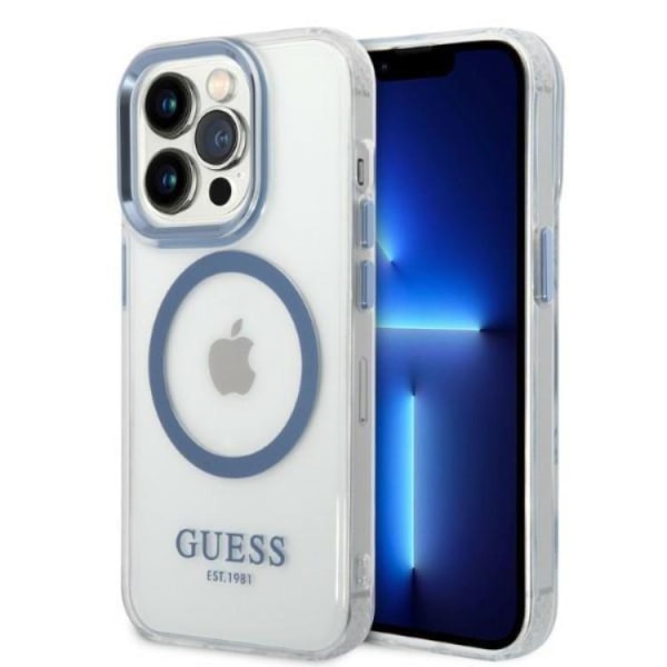 GUESS iPhone 14 Pro Max Cover Magsafe Metal Outline - Blå