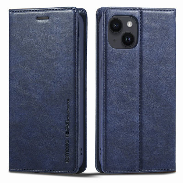 LC.IMEEKE iPhone 14 Plånboksfodral RFID Blocking Konstläder - Blå