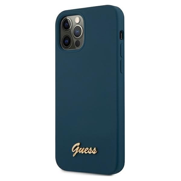 Guess iPhone 12 Pro Max Kuori Metal Logo Script - Sininen Blue