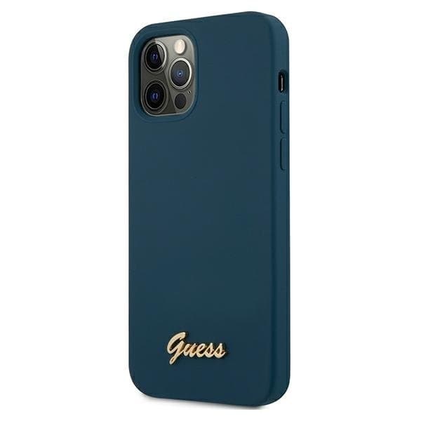 Guess iPhone 12 Pro Max Skal Metal Logo Script - Blå Blue