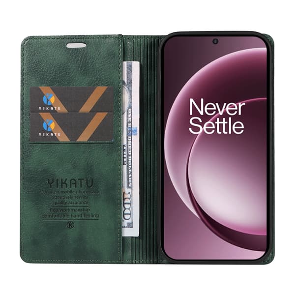 YIKATU OnePlus 15 Plånboksfodral Litchi Closure Konstläder Grön