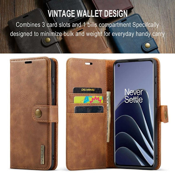 DG.MING OnePlus 10 Pro 5G Plånboksfodral Äkta Läder, Chockresistent, Brun