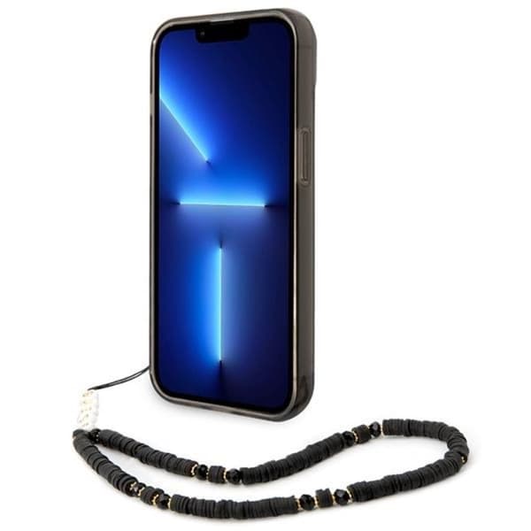 GUESS iPhone 14 Plus Skal Translucent Pearl Strap - Sort Black