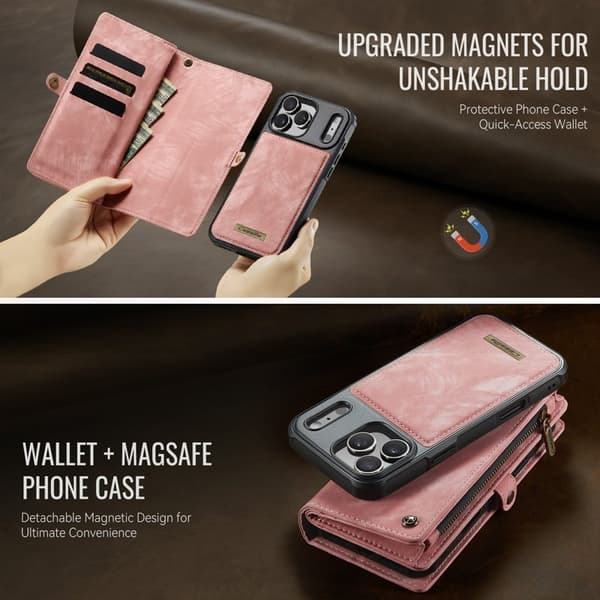 CASEME 008 iPhone 17 Pro Plånboksfodral Konstläder med - Rosa
